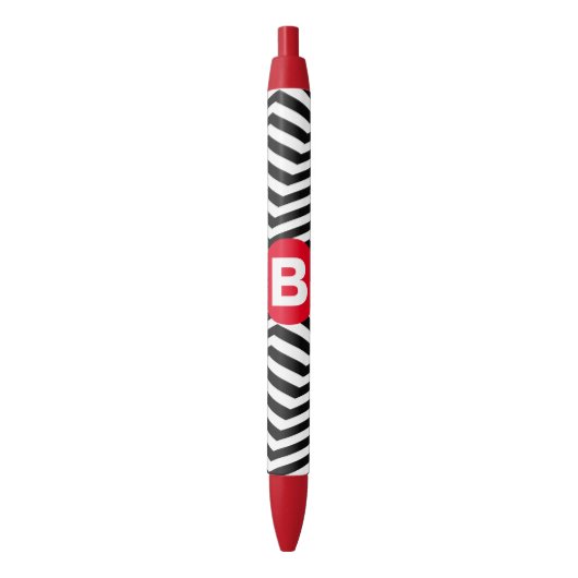 Zwart-wit zigzagpatroon met rode monogram zwarte inkt pen (Voorkant Verticaal)