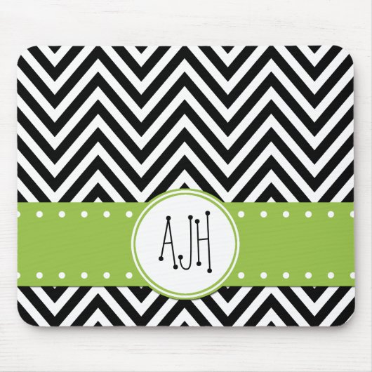Zwart-wit zigzagpatroon, monogram muismat (Voorkant)