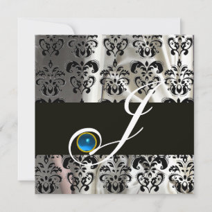 ZWART WIT ZIJDE DAMAST MONOGRAM BLAUWE SAPPHIER KAART