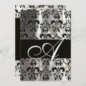 ZWART WIT ZIJDE DAMAST MONOGRAM CHAMPAGNE KAART (Voorkant / Achterkant)