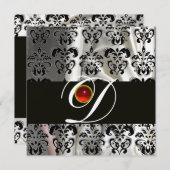 ZWART WIT ZIJDE DAMAST STOF MONOGRAM RODE ROBIJN KAART (Voorkant / Achterkant)