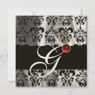 ZWART WIT ZIJDE DAMAST STOF MONOGRAM ROZE ROBIJN KAART