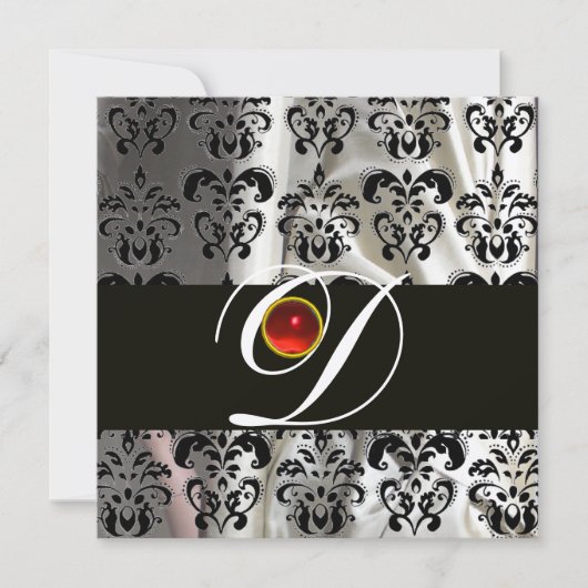ZWART WIT ZIJDE DAMASTEN STOF MONOGRAM  RODE ROBIJ KAART (Voorkant)