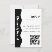 Zwart-wit zijgolf QR-code Foto bruiloft RSVP Kaartje (Voorkant)