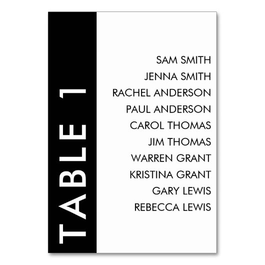 Zwart & wit zijstreep bruiloft zitgrafiek kaart (Voorkant)