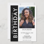 Zwart wit zijstreep foto 50e verjaardagsfeestje kaart (Voorkant)