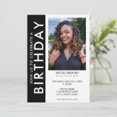 Zwart wit zijstreep foto 50e verjaardagsfeestje kaart (Staand voorkant)