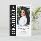 Zwart-wit zijstreep foto Afstuderen Kaart (Staand voorkant)