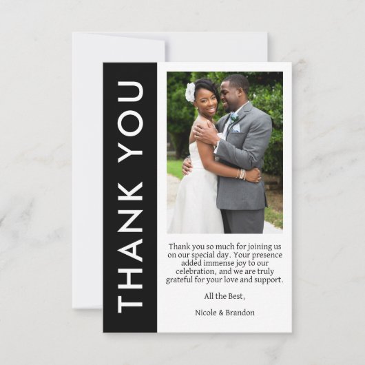 Zwart & Wit Zijstreep Foto Bruiloft Bedankkaart (Voorkant)