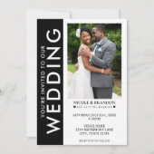 Zwart & Wit Zijstreep Foto Bruiloft Kaart (Voorkant)