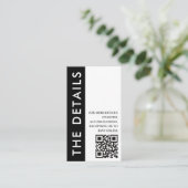 Zwart & Wit Zijstreep QR Code Bruiloft Details Informatiekaartje (Staand voorkant)