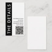 Zwart & Wit Zijstreep QR Code Bruiloft Details Informatiekaartje (Voorkant / Achterkant)