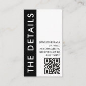 Zwart & Wit Zijstreep QR Code Bruiloft Details Informatiekaartje (Voorkant)