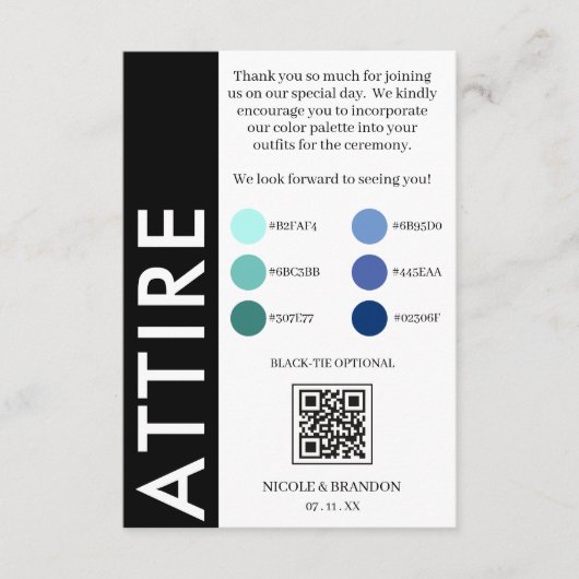 Zwart & Wit Zijstreep QR Code Huwelijkskleding Informatiekaartje (Voorkant)