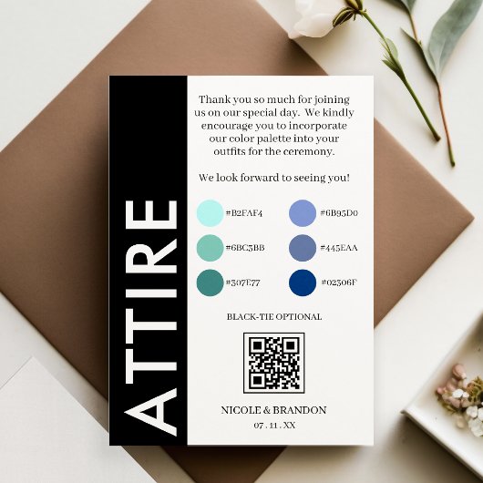 Zwart & Wit Zijstreep QR Code Huwelijkskleding Informatiekaartje