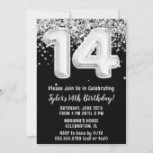 Zwart Wit Zilver 14e Verjaardagsfeestje Kaart (Voorkant)