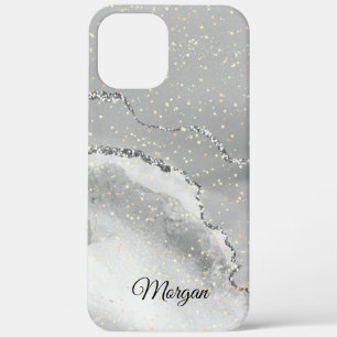 Zwart-wit zilver agate & goudsterren - DY-naam Case-Mate iPhone Case