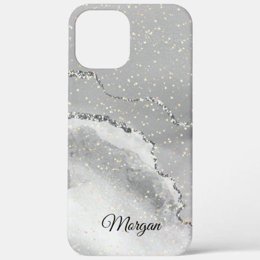 Zwart-wit zilver agate & goudsterren - DY-naam Case-Mate iPhone Case (Achterkant)