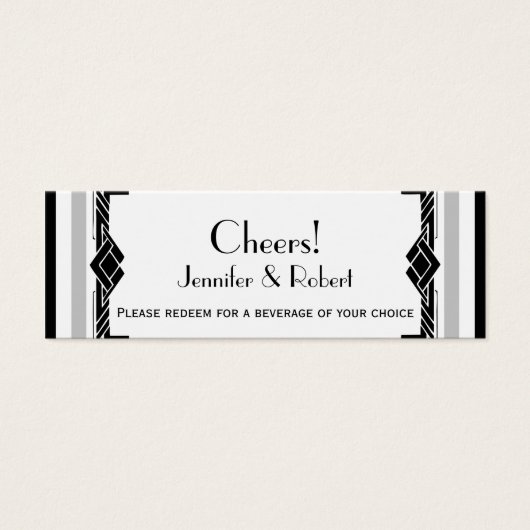 Zwart Wit Zilver Art Deco Bruiloft Drink Tickets Mini Visitekaartjes (Voorkant)