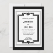 Zwart Wit Zilver Art Deco bruiloft uitnodiging (Voorkant)