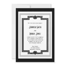 Zwart Wit Zilver Art Deco bruiloft uitnodiging