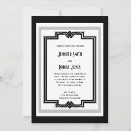 Zwart Wit Zilver Art Deco bruiloft uitnodiging