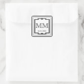 Zwart Wit Zilver Art Deco Lijst Monogram Sticker (Tas)