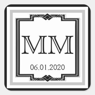 Zwart Wit Zilver Art Deco Lijst Monogram Sticker