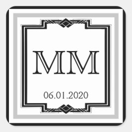 Zwart Wit Zilver Art Deco Lijst Monogram Sticker