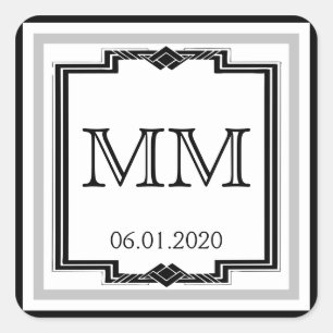 Zwart Wit Zilver Art Deco Lijst Monogram Sticker
