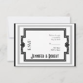 Zwart Wit Zilver Art Deco Lijst Response Kaart (Voorkant)