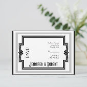 Zwart Wit Zilver Art Deco Lijst Response Kaart (Staand voorkant)