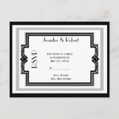 Zwart Wit Zilver Art Deco Lijst RSVP Briefkaart (Voorkant)