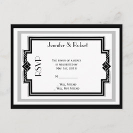 Zwart Wit Zilver Art Deco Lijst RSVP Briefkaart