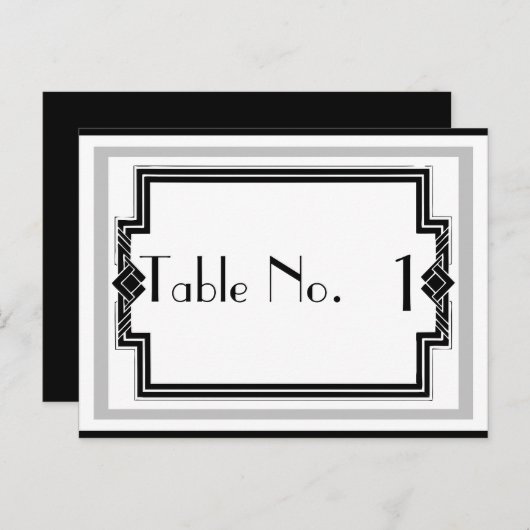 Zwart Wit Zilver Art Deco Lijst Tafelnummer (Voorkant / Achterkant)