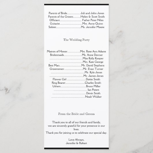 Zwart Wit Zilver Art Deco Lijst Trouwprogramma Programmakaart (Achterkant)