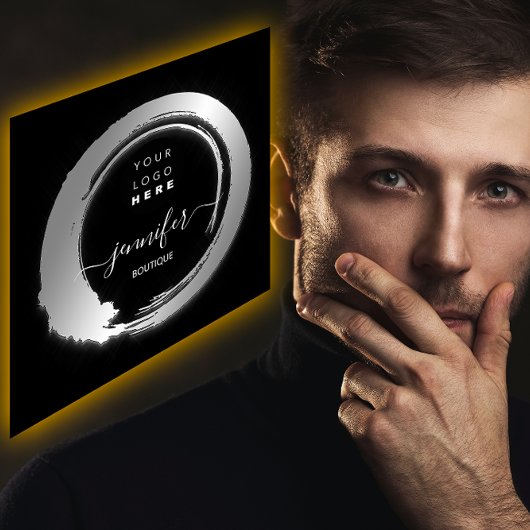 Zwart Wit Zilver Custom QR LOGO SHOP Vierkante Visitekaartje