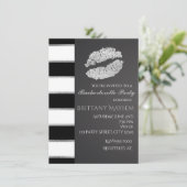 Zwart Wit & Zilver Faux Shimmer Lips Kiss Party Kaart (Staand voorkant)