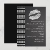 Zwart Wit & Zilver Faux Shimmer Lips Kiss Party Kaart (Voorkant / Achterkant)