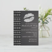 Zwart Wit & Zilver Faux Shimmer Lips Kiss Party Kaart (Staand voorkant)
