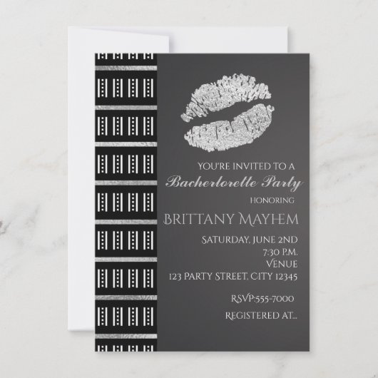Zwart Wit & Zilver Faux Shimmer Lips Kiss Party Kaart (Voorkant)