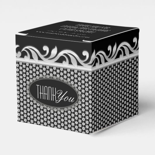 Zwart Wit Zilver Fleur Bruiloft Dank je Feest Bedankdoosjes (Voorkant Zijde)
