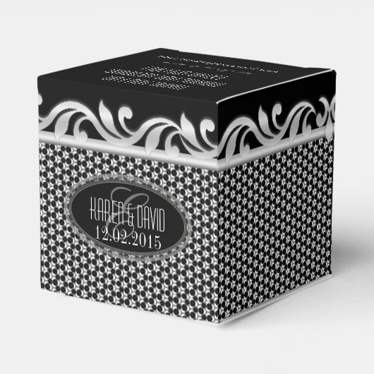 Zwart Wit Zilver Fleur Bruiloft Dank je Feest Bedankdoosjes (Achterkant)
