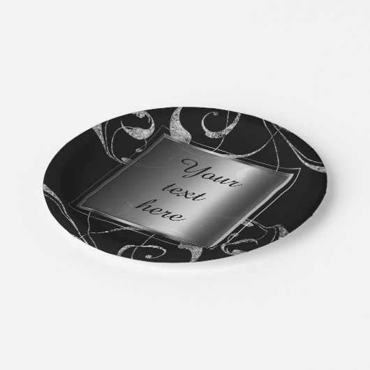 Zwart-wit zilver glas zilvervormer papieren bordje (Gekanteld)