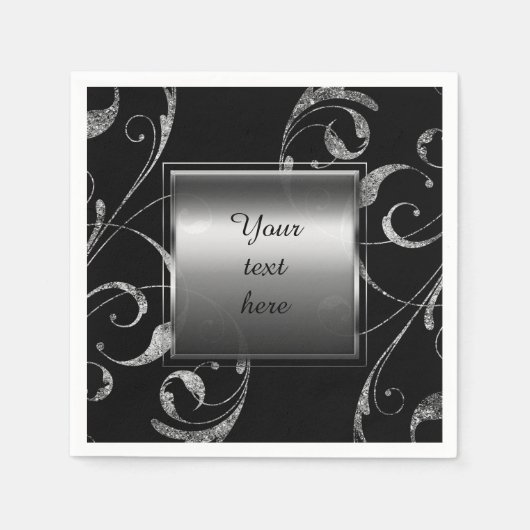 Zwart-wit zilver glas zilvervormer servet (Voorkant)