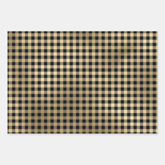 Zwart Wit Zilver Goud Plaid Inpakpapier Vel (Voorkant 3)