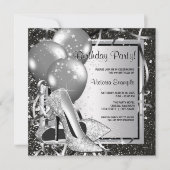 Zwart Wit Zilver Hoge Hak Vrouw Verjaardagsfeest Kaart (Voorkant)