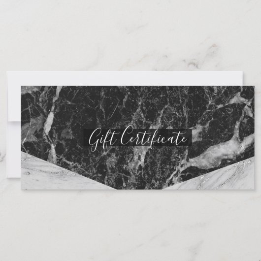 Zwart Wit & Zilver Marmer Glam Cadeaubon (Voorkant)