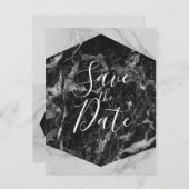 Zwart Wit & Zilver Marmer Modern Bewaar de Datum Aankondigingskaart (Voorkant / Achterkant)