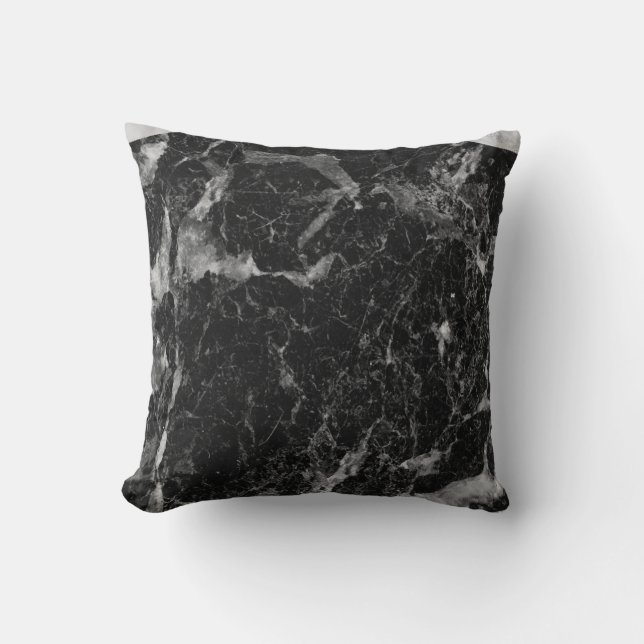 Zwart Wit & Zilver Marmer Modern Glam Kussen (Voorkant)
